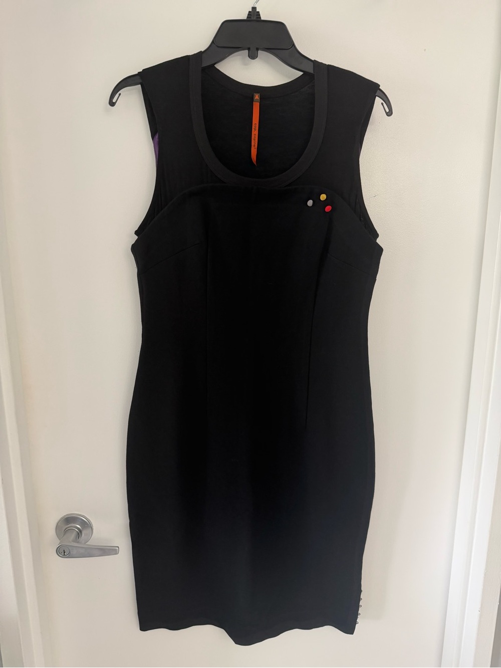 Black Sleeveless Sheath Dress with Accent Buttons